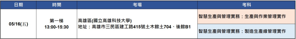 考場及考試時間公告